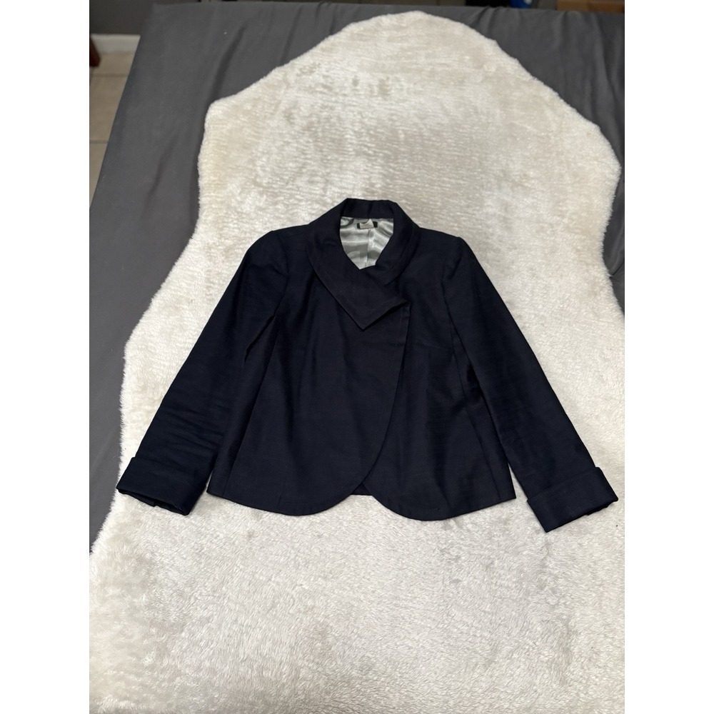 J Crew Womens‎ Dark Blue Linen Blend Blazer Jacket Size 0